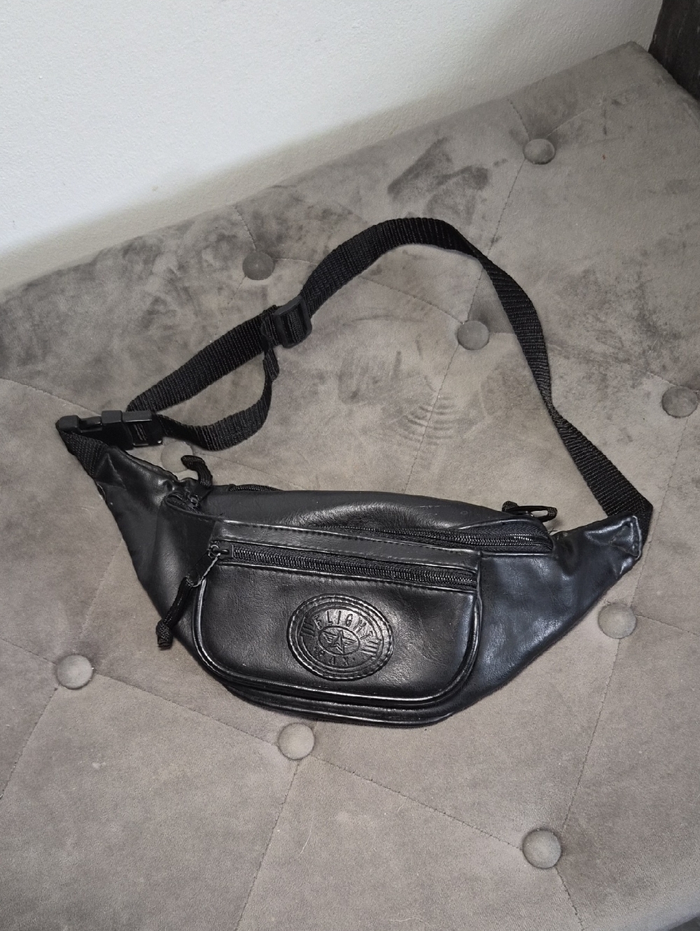 Black Leather Waist Bag with Embossed Logo